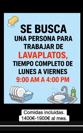 Bold blue Spanish dishwasher recruitment poster